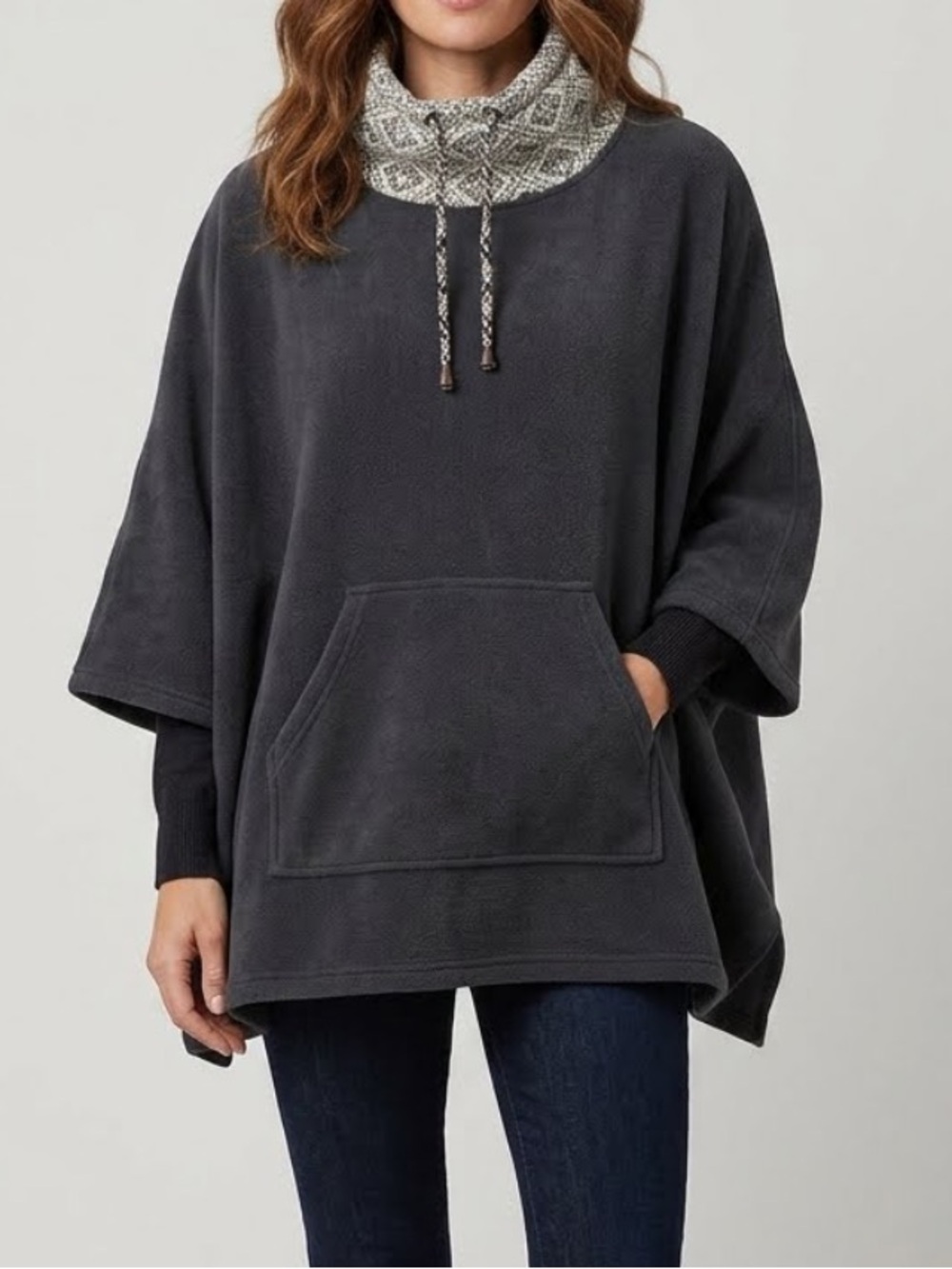 PARKHURST CANADA Poncho Fair Isle Funnel Neck Fleece Wool Alpaca Blend OS